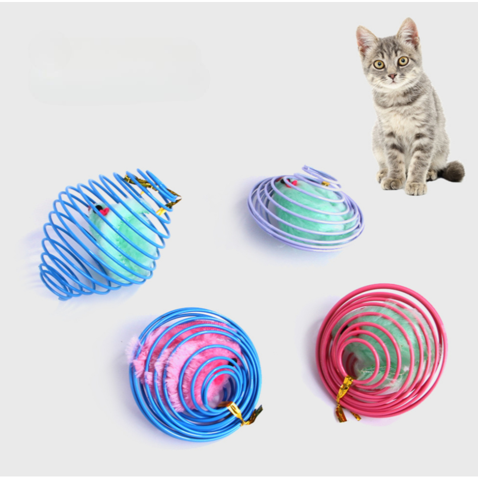PP-2950 ตุ๊กตาหนูในกรงสปริง เด้งดึ๋งน่าเล่น แมวเพลินไม่เบื่อ คละสี พร้อมส่ง 🐭🐱💖