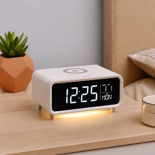 RIN นาฬิกาดิจิตอล 4LED มีไฟ ปรับความสว่างได้ นาฬิกาดิจิตอล จอLCD พร้อมชาร์จไร้สาย