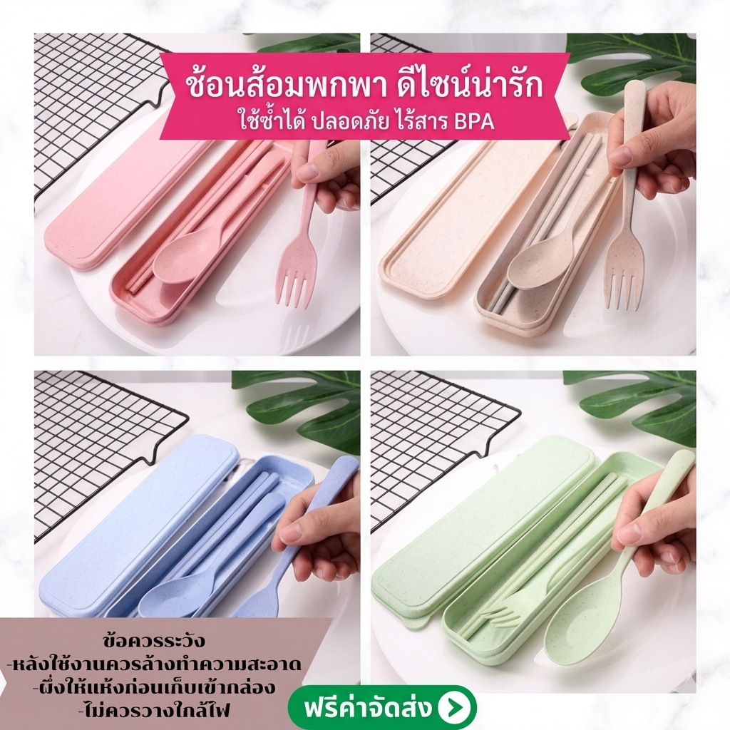 kingshopping  A67 (ร้านไทย)ชุดช้อนส้อม+ตะเกียบ พร้อมกล่องขนาดพกพา มี 4สีให้เลือก (ของชำรวย เครื่องใช้บนโต๊ะอาหาร)