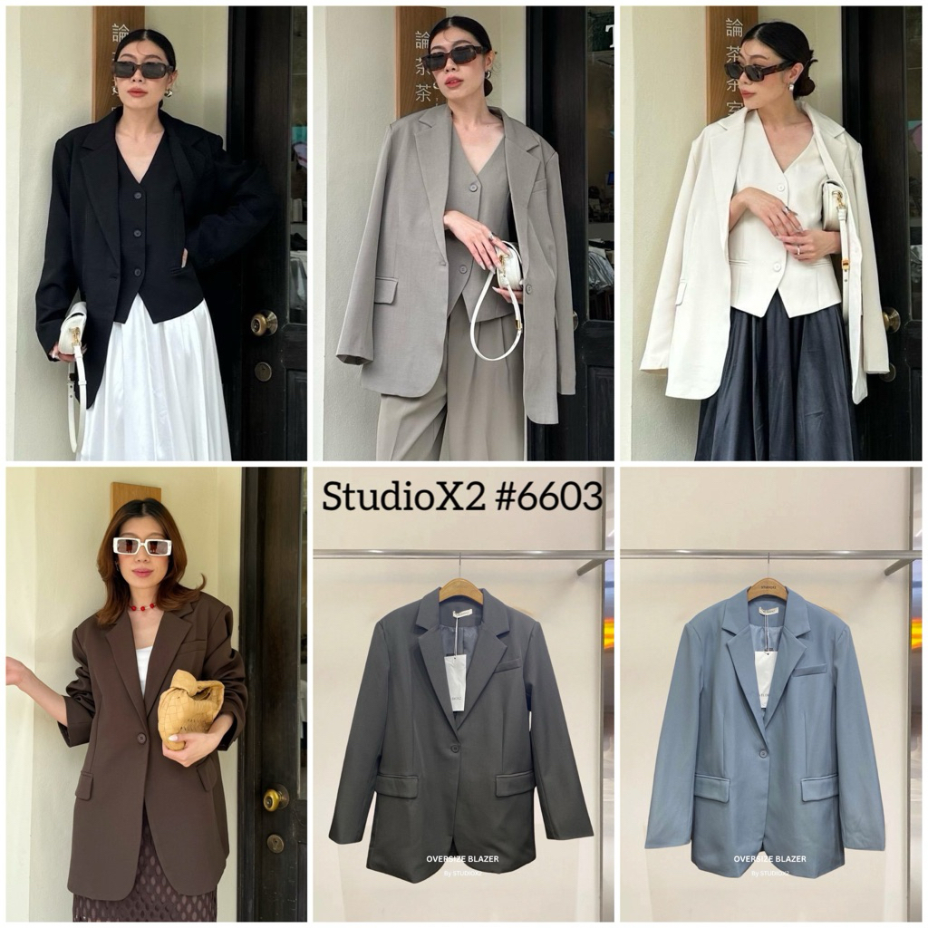 🟣6603 StudioX2 Oversize Longsleeve Blazer งานสูทโอเวอร์ไซส์ คัดติ้งเนี้ยบ บ่าเสริมฟองน้ำ กระดุมหน้า1เม็ด ตัวยาวปิดสะโพก