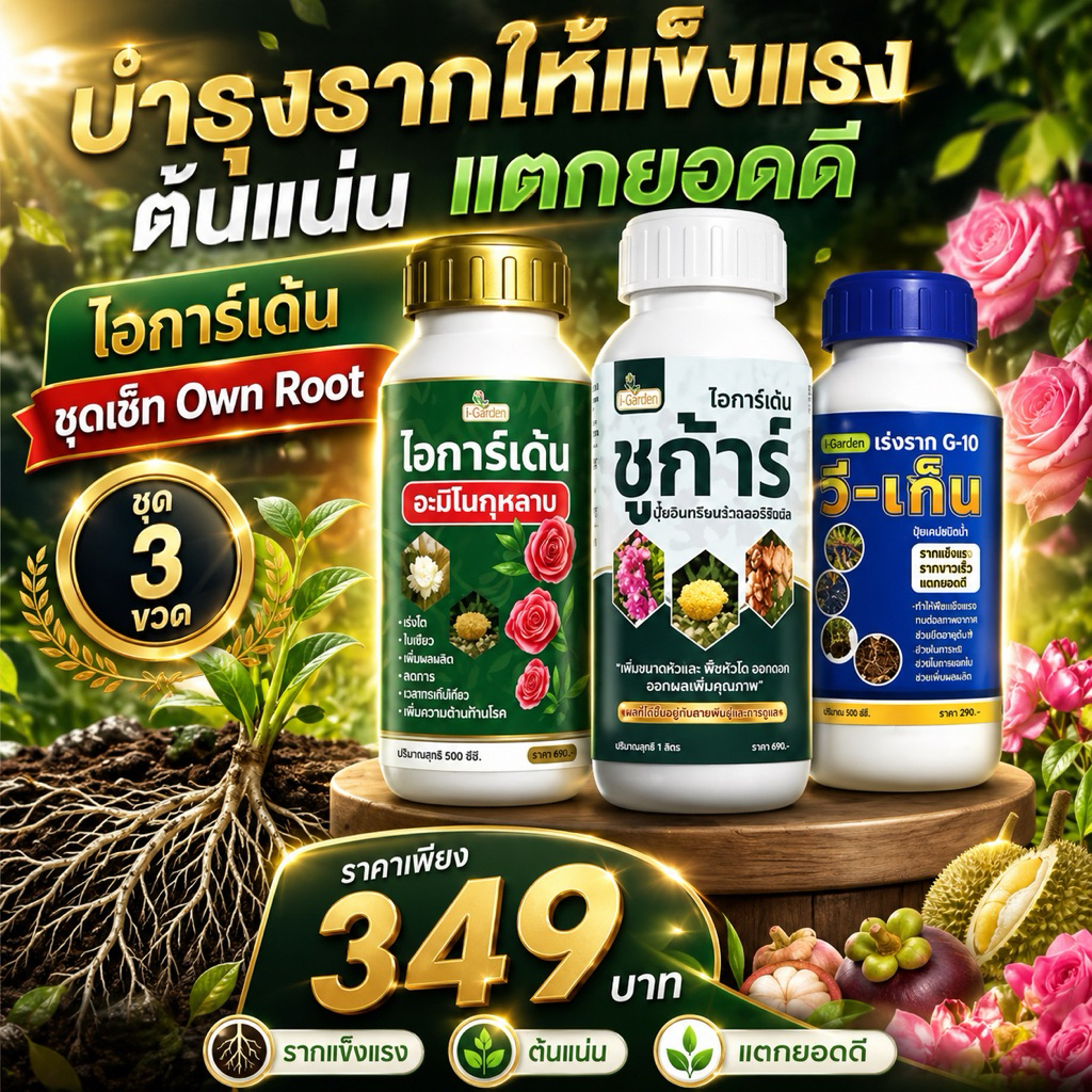 บำรุงรากให้แข็งแรง ต้นแน่น แตกยอดดี ไอการ์เด้น ชุดเซ็ท Own Root ชุด3 ขวด