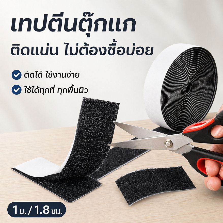 เทปตีนตุ๊กแกแบบมีกาวในตัว วัสดุไนลอน ยึดติดแน่น ใช้ได้อเนกประสงค์ สำหรับม่าน ประตู และงานจัดระเบียบ ตัดได้ตามต้องการ