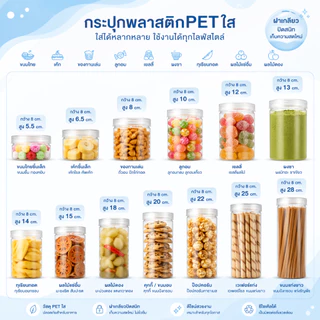 กระปุกคุกกี้ กระปุกใส่ขนม กระปุกพลาสติกPET 80mm ทรงกลม series300 I ฟรีแผ่นโฟม I ฝาเกลียว (50ใบ)