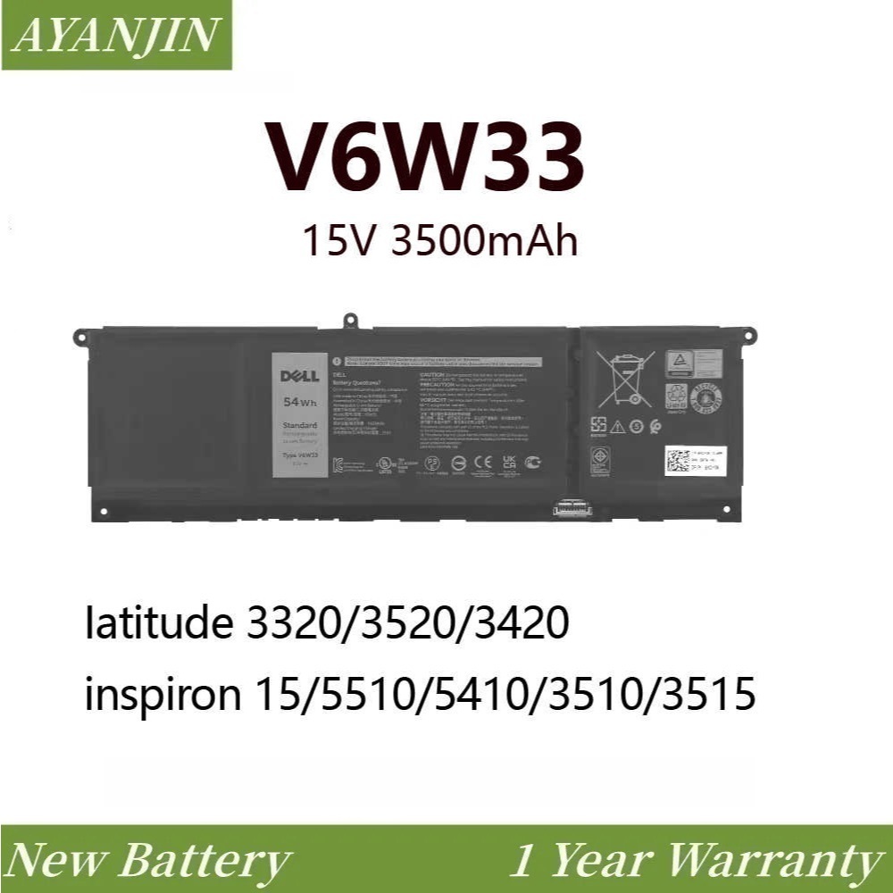 ใหม่เข้ากันได้ V6W33 15.2V 54Wh Lithium-ion Laptop Battery For 13 3320 8KPKX 5410 5310 3510 5515 R15