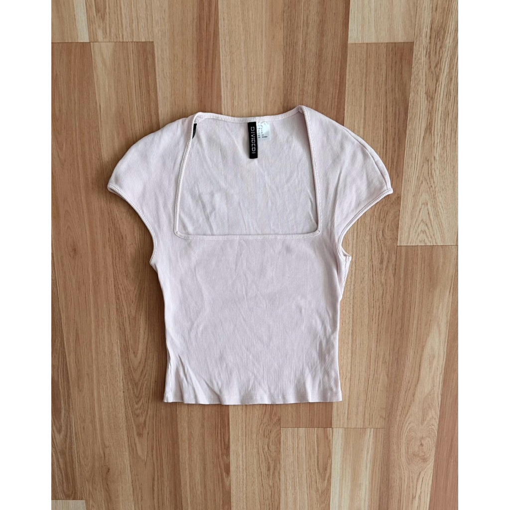 h&m rib crop top ชมพู