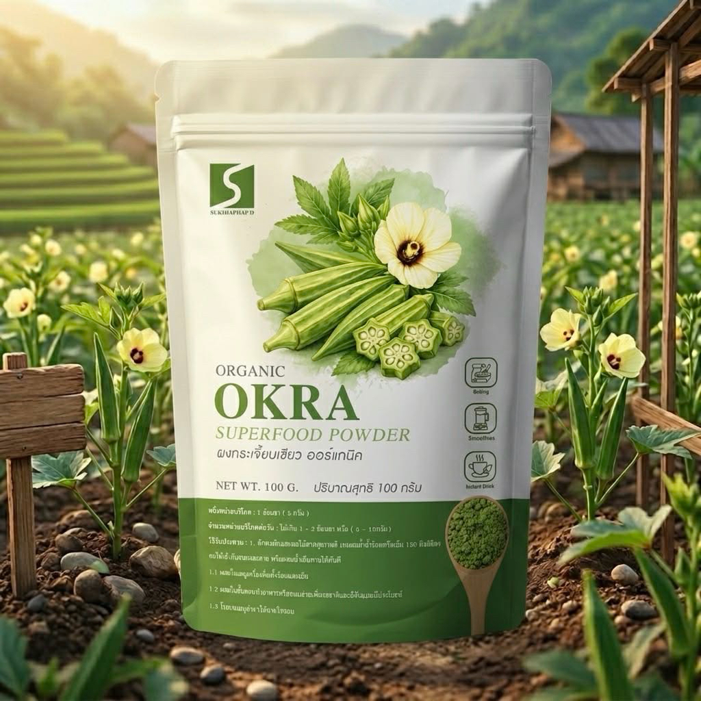ผงกระเจี๊ยบเขียว 100% ( Okra Powder ) ขนาด 100 กรัม