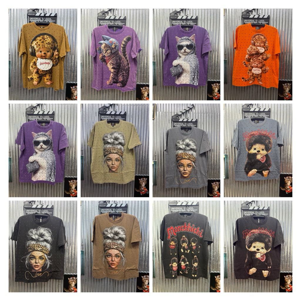 BKK024 รีดเพชร_เสื้อยืดสีฟอก_oversizedอก44-46ย28