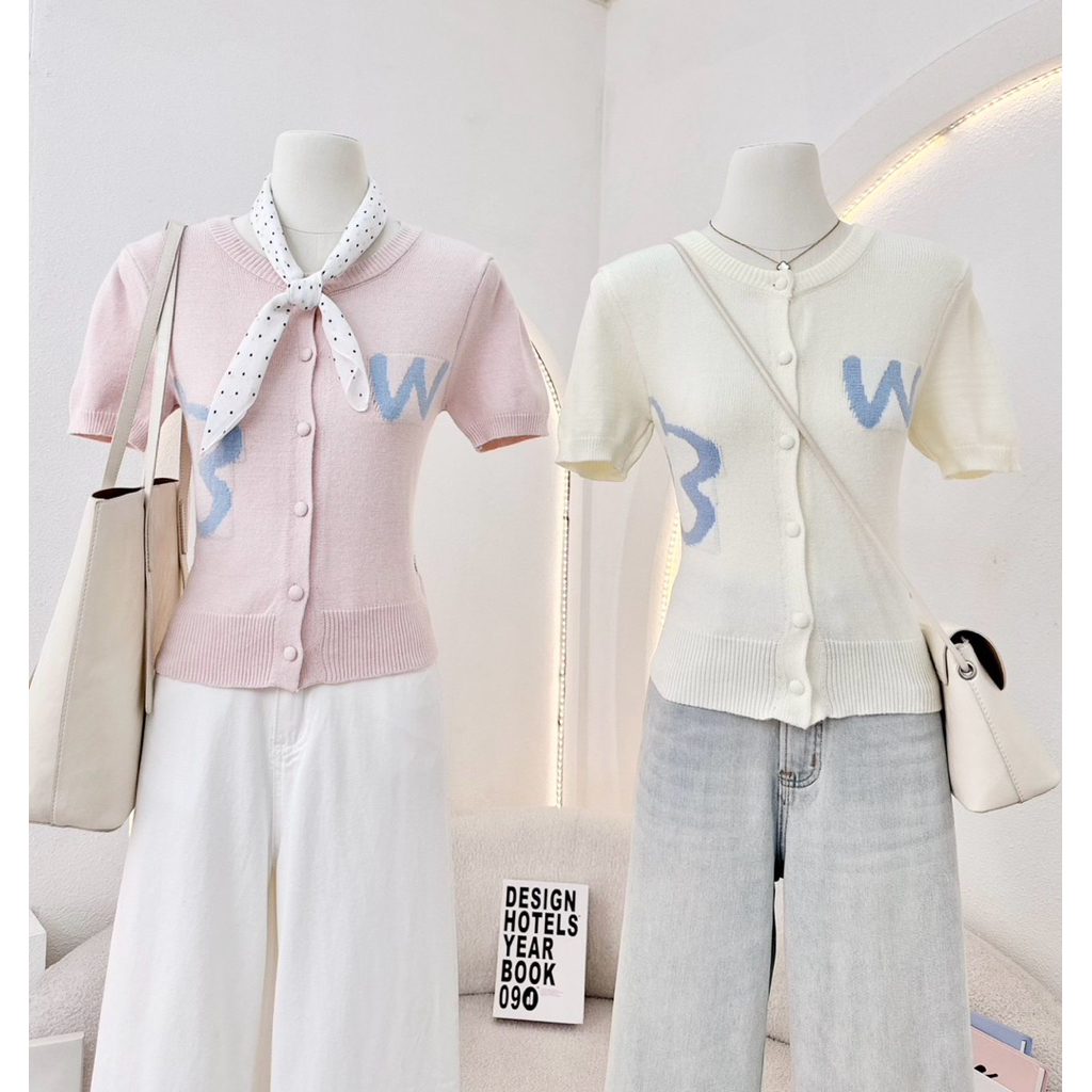WA YA เสื้อไหมพรมคอกลมกระดุมหน้า