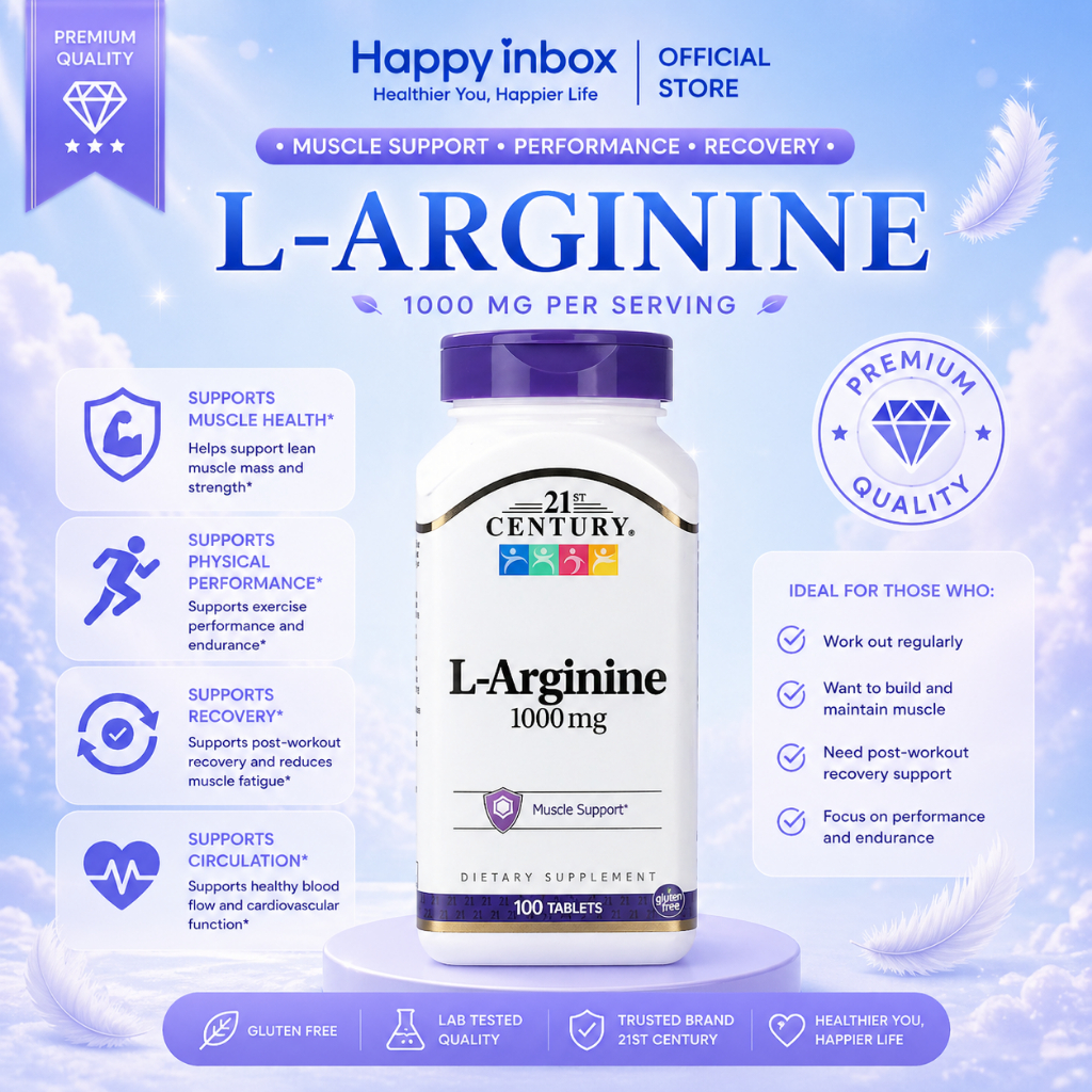 21st Century L-Arginine 1000mg แอล-อาร์จินีน บำรุงกล้ามเนื้อและการไหลเวียนเลือด 100 เม็ด