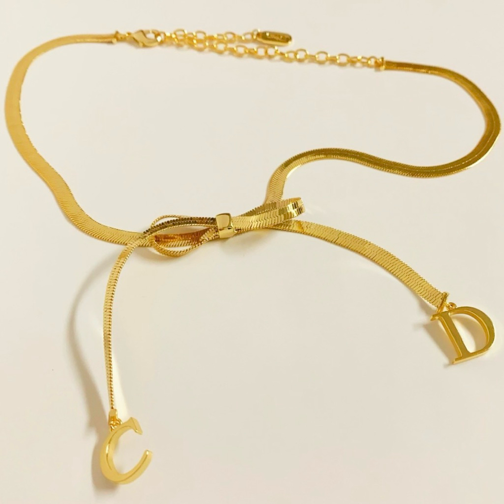 🆕สร้อยคอ ข้อมือ โบว์ ทอง ชมพู 💖 GOLD PINK RIBBON NECKLACE