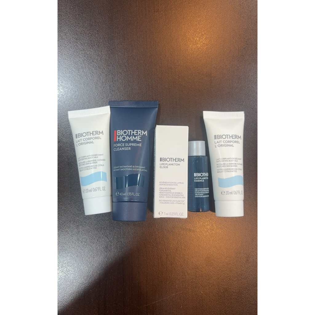 Biotherm travel set Force Supreme Cleanser, Life Plankton Elixir, Life Plankton Essence Lait Corporel สินค้าจากคิงเพาเวอ