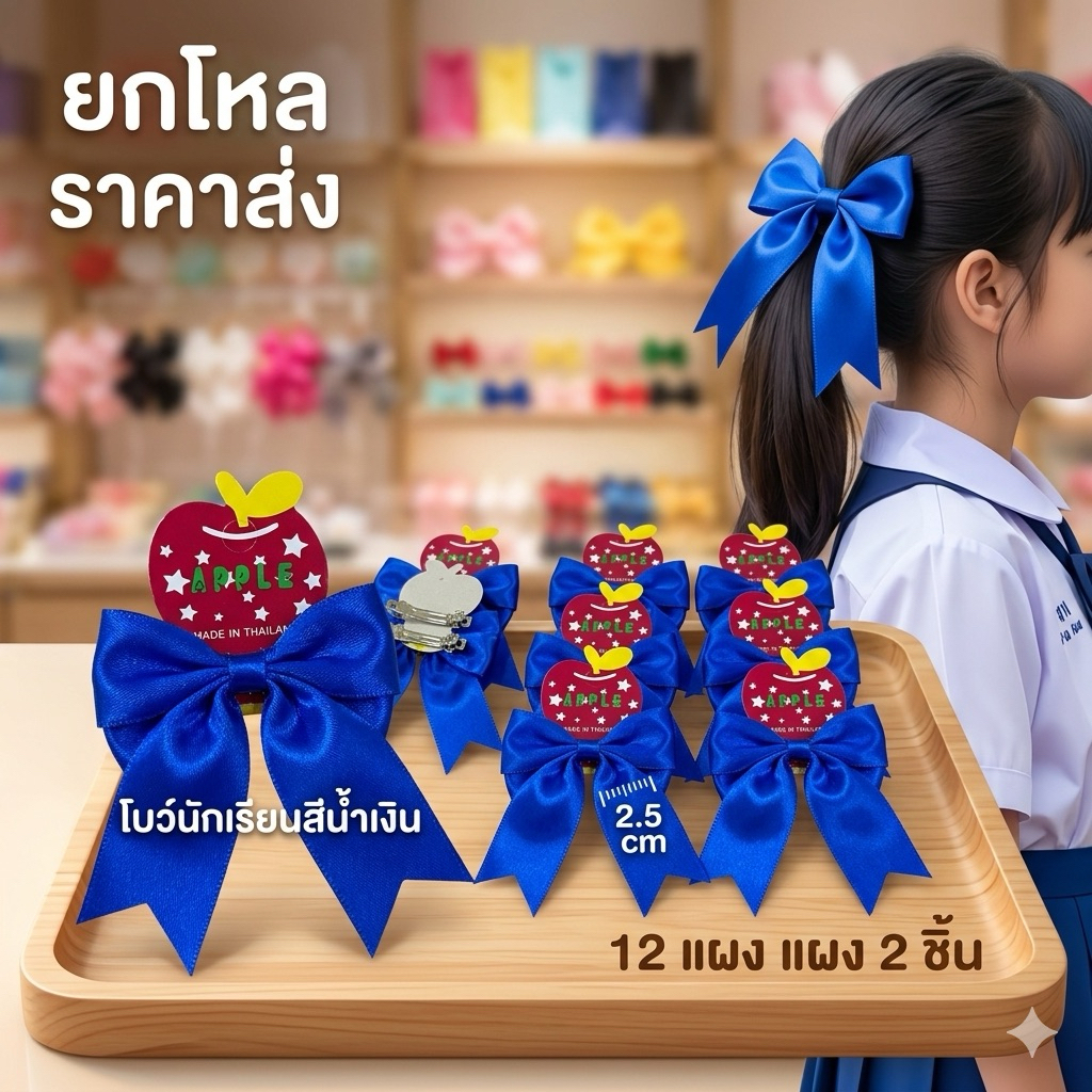 ยกโหล โบว์ติดผมนักเรียนแผงละ 2 ตัวได้ 12 แผง