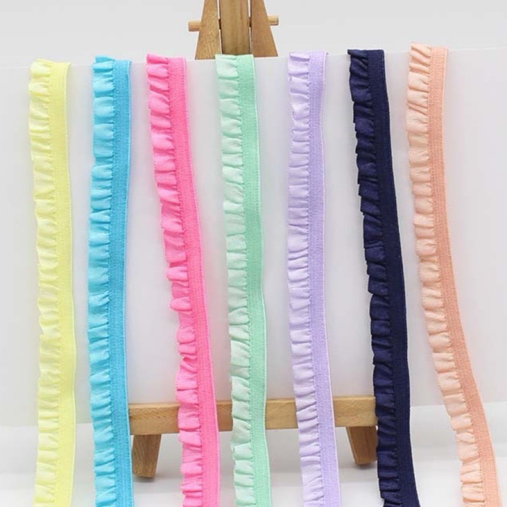พร้อมส่ง ริบบิ้นระบาย ยางยืด 2 cm ราคาต่อหลา ลูกไม้แต่งขอบ ลูกไม้ตกแต่ง กุ๊นขอบ ทำชุดตุ๊กตา ตกแต่งเสื้อผ้า