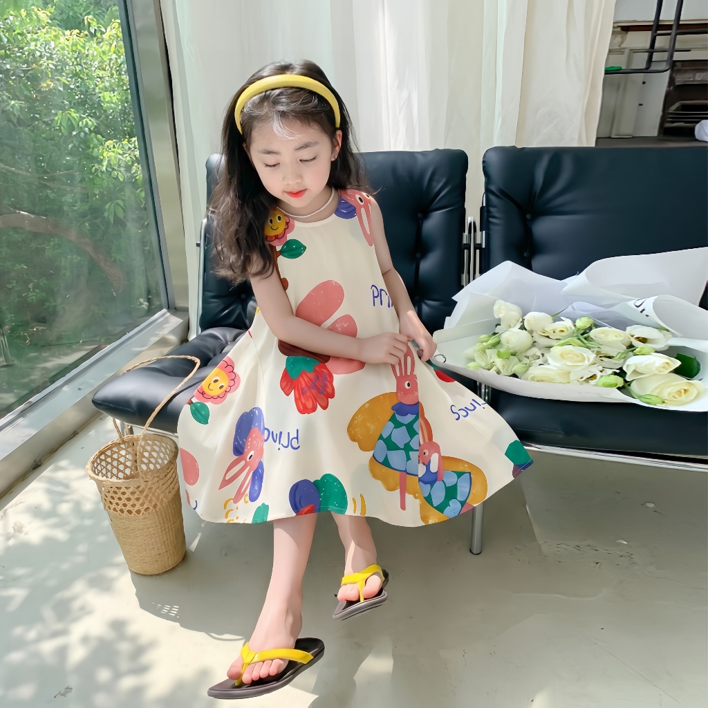 PRINCESS KESLI ชุดเดรสเด็กผู้หญิง สไตล์เกาหลี แขนกุด ชุดเด็กไปทะเล 1-12 ปี