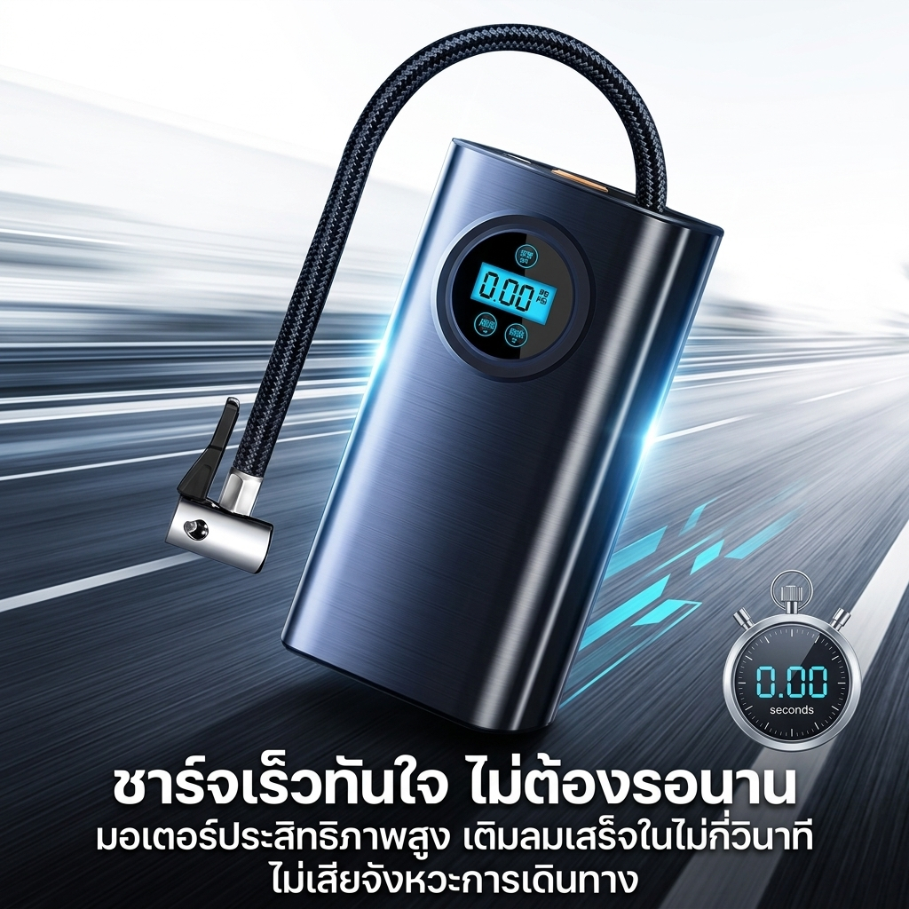 ปั้มลมพกพา ปั้มลมไฟฟ้า ที่สูบลมจักรยาน ที่เติมลม USB จอLED เครื่องเติมลมอัต การวัดแรงด ชาร์จไฟได้ รูปที่ 3