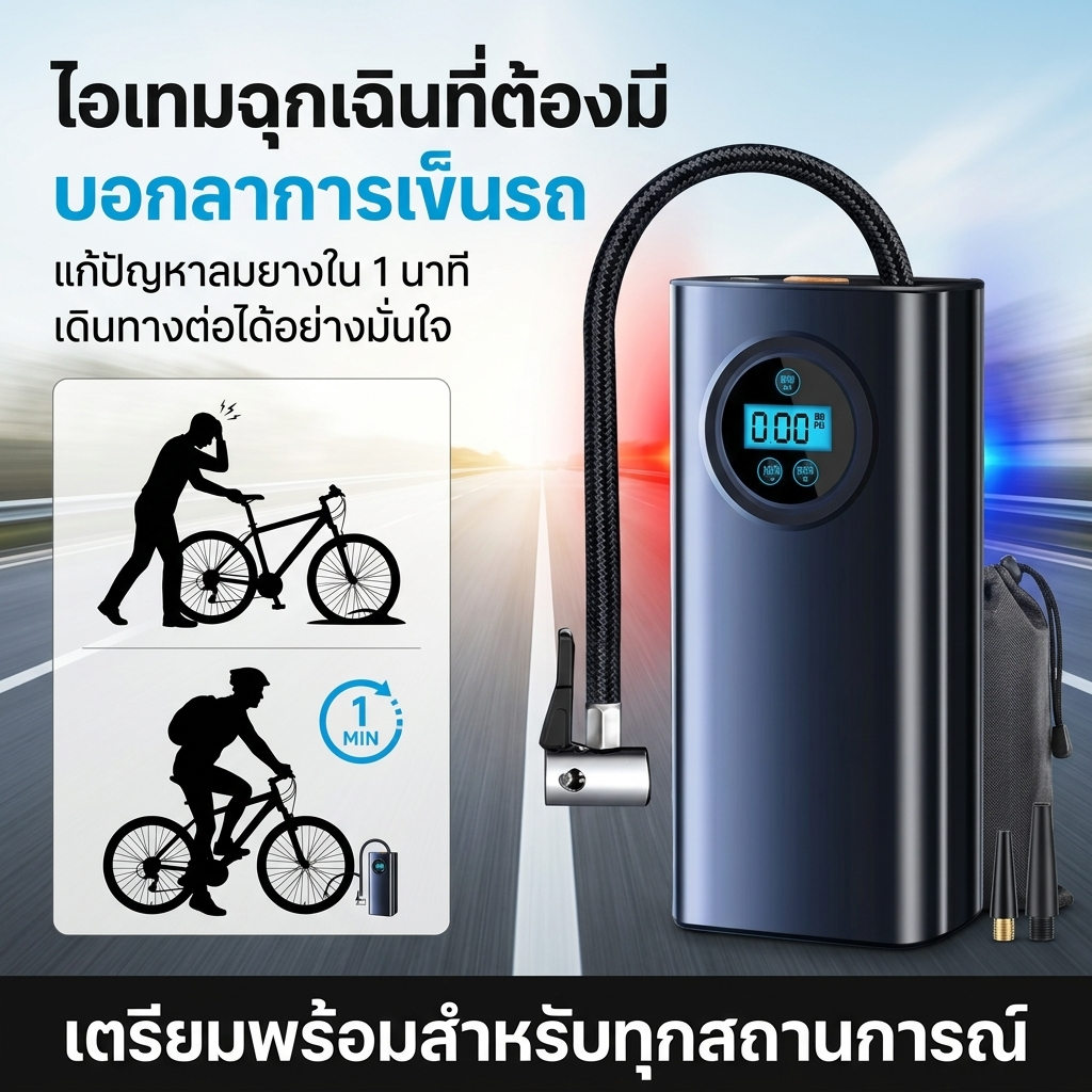ปั้มลมพกพา ปั้มลมไฟฟ้า ที่สูบลมจักรยาน ที่เติมลม USB จอLED เครื่องเติมลมอัต การวัดแรงด ชาร์จไฟได้ รูปที่ 4