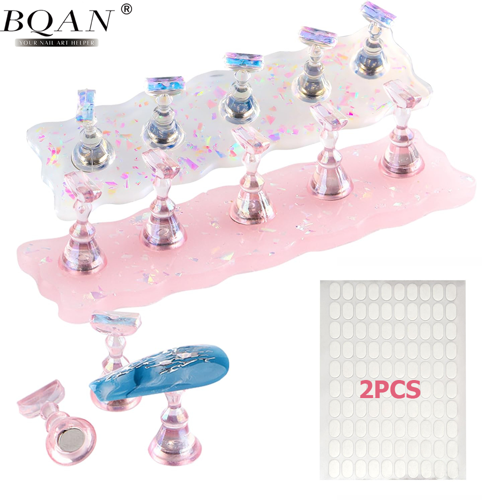 BQAN ขาตั้งเล็บ Aurora สีชมพู สีขาว ขาตั้งเล็บสำหรับเพ้นท์เล็บแบบแม่เหล็ก อุปกรณ์สำหรับฝึกซ้อมศิลปะบนเล็บอะคริลิก