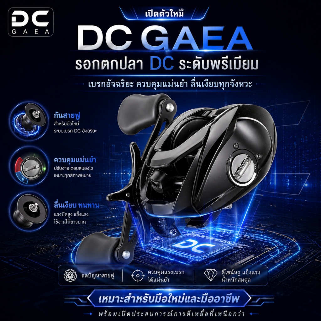 HAIYI FISHING รอกเบทคาสต์ DC GAEA ชิป DC อัจฉริยะ ระบบเบรกอิเล็กทรอนิกส์ ป้องกันสายระเบิด 100%! น้ำหนักเบา 180g อัตราทด