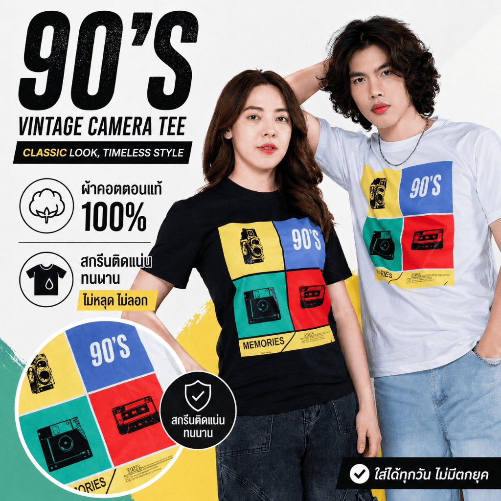 (พร้อมส่ง) เสื้อยืด 90’S SQUARE - ผ้า Cotton100%