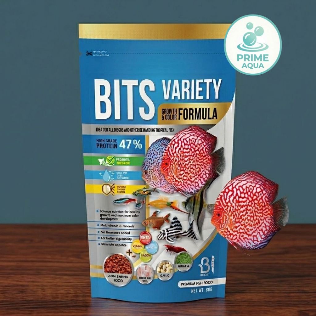 BOOST BITS VARIETY เม็ดบิท จมช้า โปรตีน 47% ขนาด 60g. บูสท์บิต อาหารปลาปอมปาดัวร์ สอด ฯลฯ