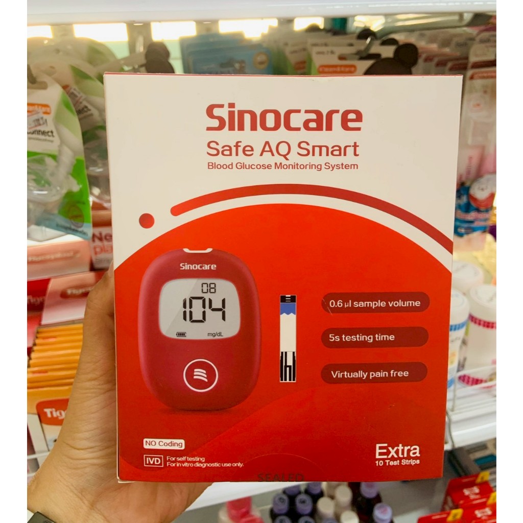 (แถมฟรีStrips10ชิ้น) Sinocare เครื่องตรวจวัดระดับน้ำตาลในเลือด รุ่น Safe AQ Smart จำนวน1เครื่อง