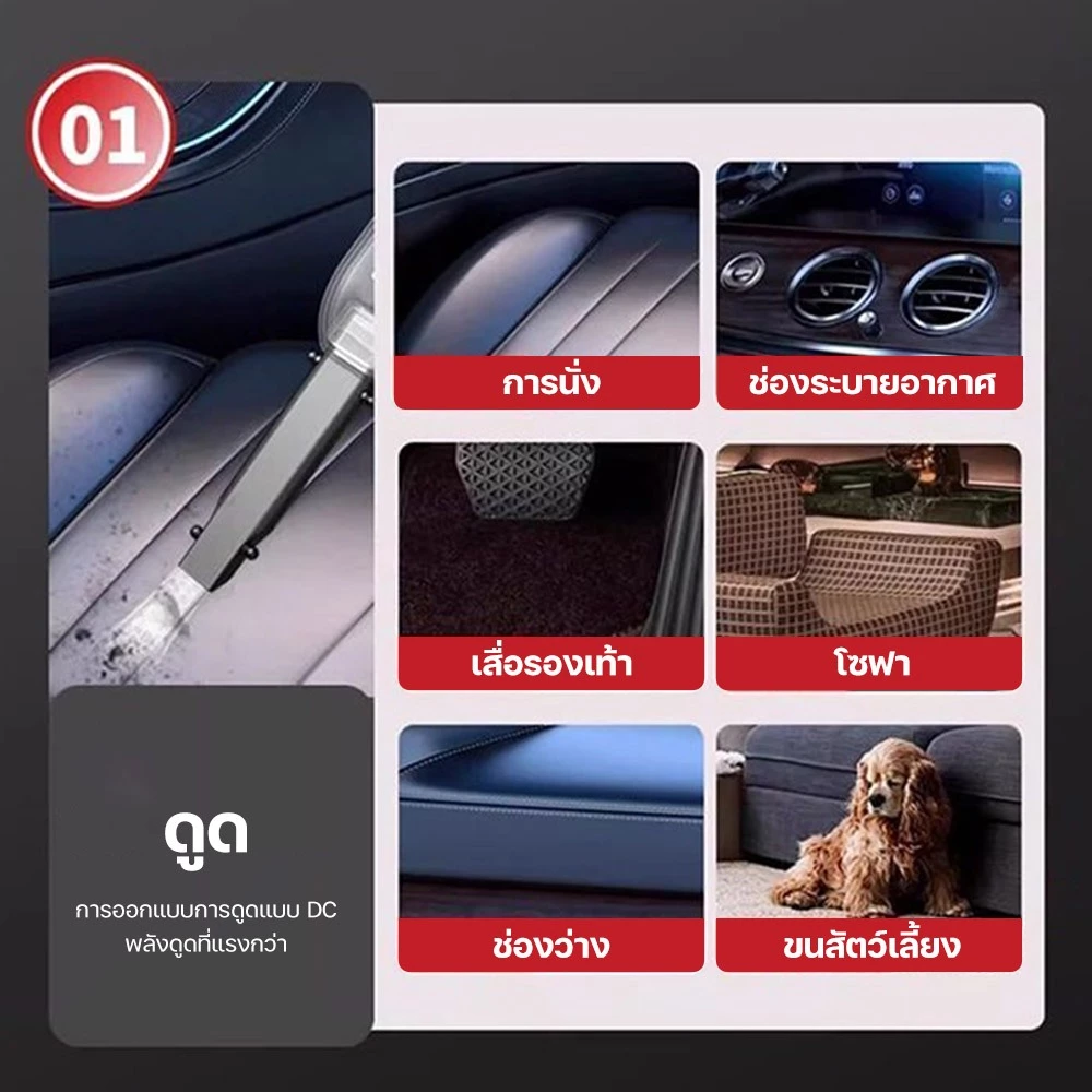 เครื่องดูดฝุ่นในรถยนต์ 9800Pa 4 in 1 ดูด/สูบ/เป่า/ชาร์จ thumbnail 7