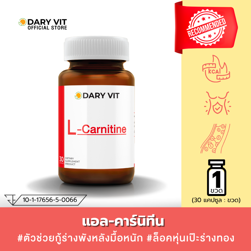 Dary Vit L-Carnitine ดารี วิต L-carnitine Fumarate ขนาด 30 แคปซูล