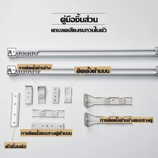 ราง M ประกอบครบชุด เกรด A ลูกล้อพลาสติก ห่วงม่านเหล็กชุบนิเกิ้ลอย่างดี รางม่าน2ชั้น