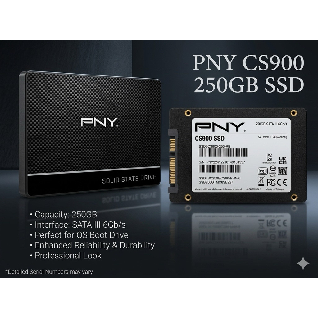 250 GB SSD (เอสเอสดี) PNY CS900 - 2.5 INCH SATA3 (SSD7CS900-250-RB) มือสอง