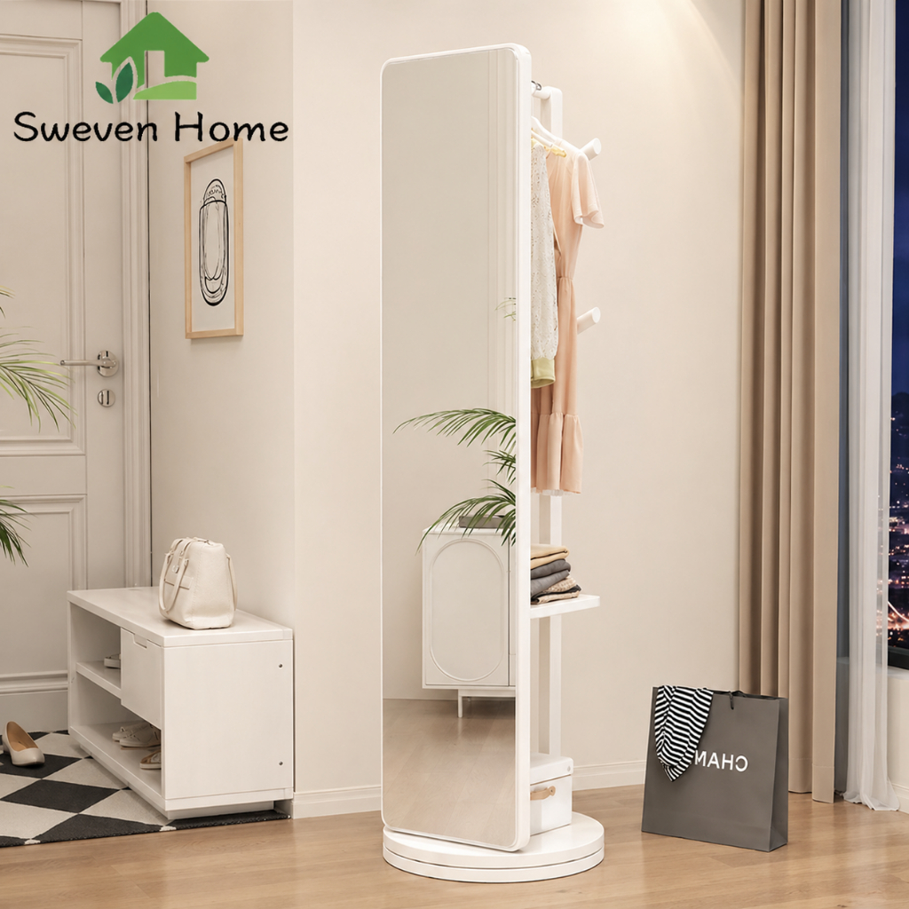 Sweven Home กระจกแต่งตัว 168*40ซม กระจกยาว mirror กระจกเต็มตัว กระจกตั้งพื้น แขวนเสื้อผ้าและกระเป๋า กระจกเก็บของได้