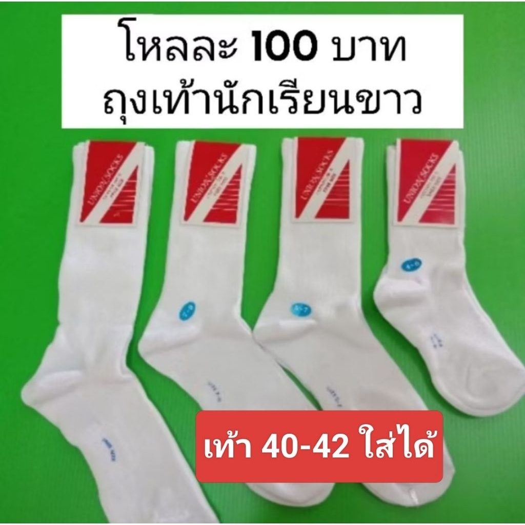 ถุงเท้านักเรียนขาว ข้อยาวและข้อสั้น คอตตอน 12คู่ 105 บาท ตอนรับเปิดเทอม