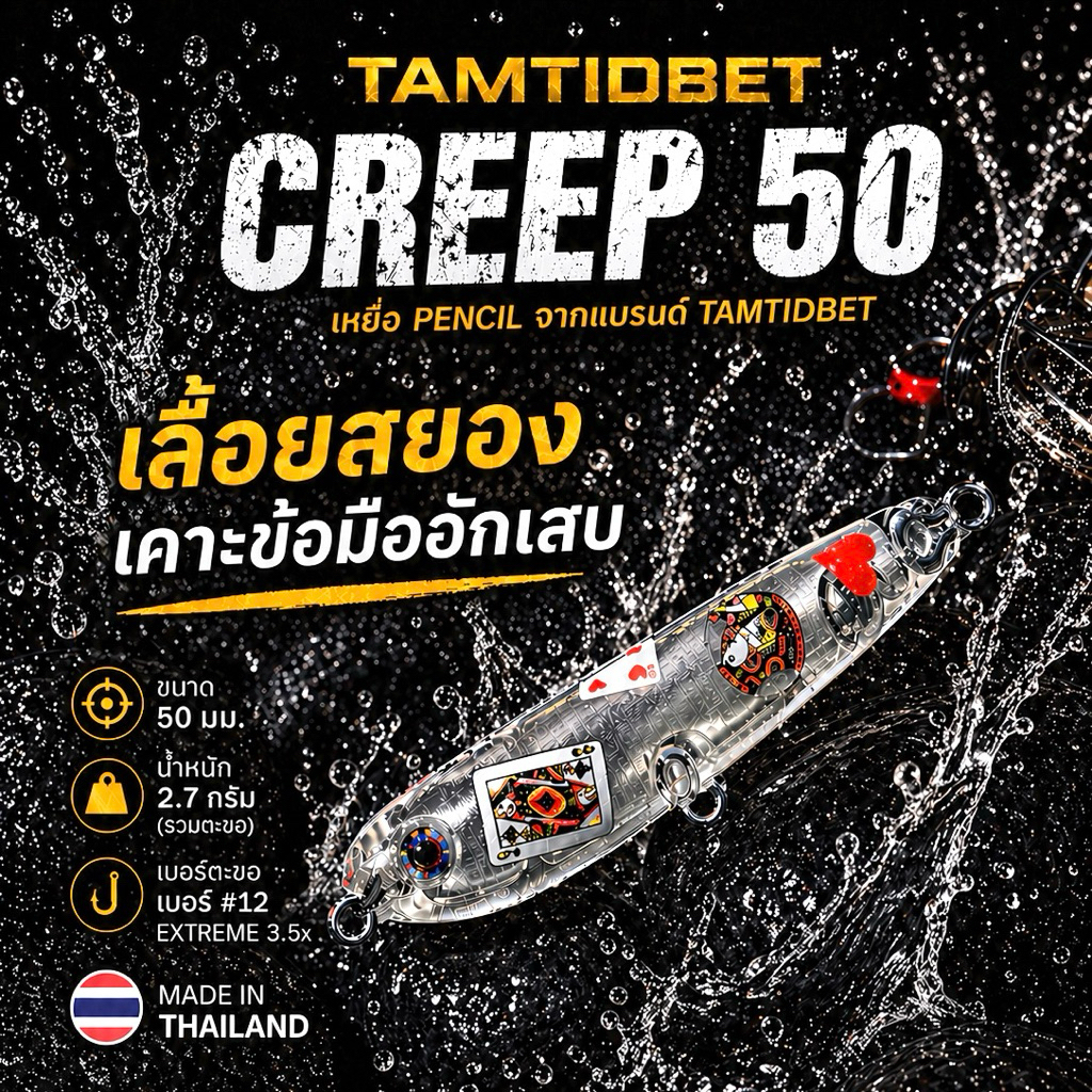 Pencil Creep 50 | เหยื่อ Pencil Tamtidbet ขนาด 5 ซม. หนัก 2.7 กรัม ตกกระสูบ