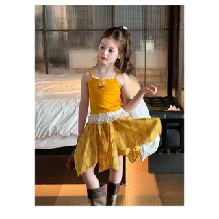 MC265 ชุดเซ็ตเด็กผู้หญิง ลาย Twinkle Twinkle Star สีเหลือง เสื้อคลุมสก็อต + เสื้อ + กระโปรง
