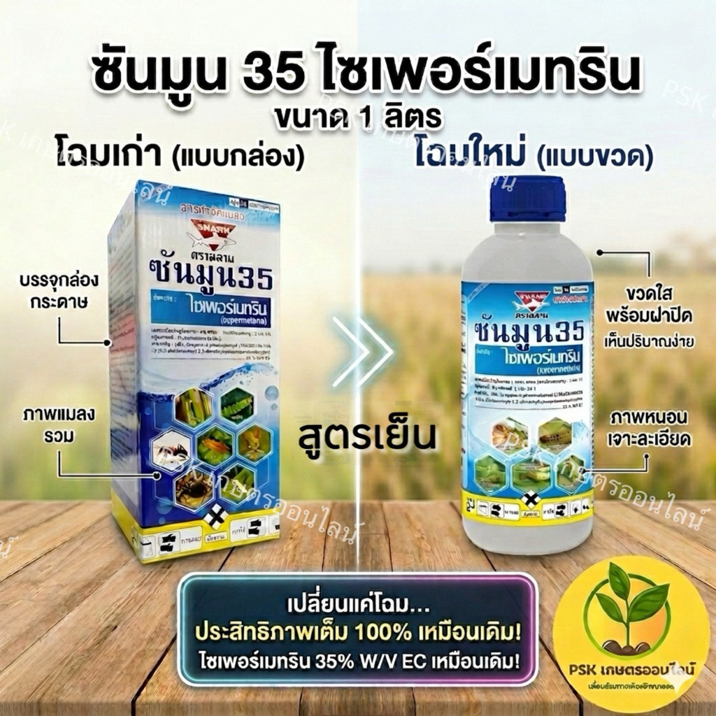 ซันมูน 35% ไซเปอร์ 35 สูตรเย็น สารกำจัดแมลง ยาฆ่าเพลี้ย กำจัดเพลี้ยไฟ หนอน แมลงสาบ มด แมลงวัน ยุง สีฟ้า