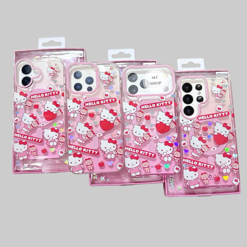 Caseใสลายคิตตี้ มีแม่เหล็กชาร์จสำหรับรุ่นS26ultra S23ultra S24ultra S25ultra 13/14 13promax 15 16promax 17promax