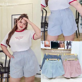 (S) กางเกงขาสั้น ทรงบาร์บี้ ผ้าลายริ้ว ทรงฮิต (มีเอว34-60“) ใส่สบาย เสื้อผ้าสาวอวบอ้วน พลัสไซส์ ไซส์ใหญ่