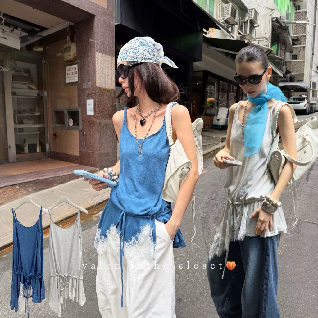 ส่งด่วน 🛵 #26T268 MMFISH 𝗔𝗥𝗜𝗡 𝗟𝗔𝗖𝗘 𝗧𝗔𝗡𝗞 สายเดี่ยวดีไซน์ชายเสื้อพริ้วๆ ตัดต่อลูกไม้ซีทรู