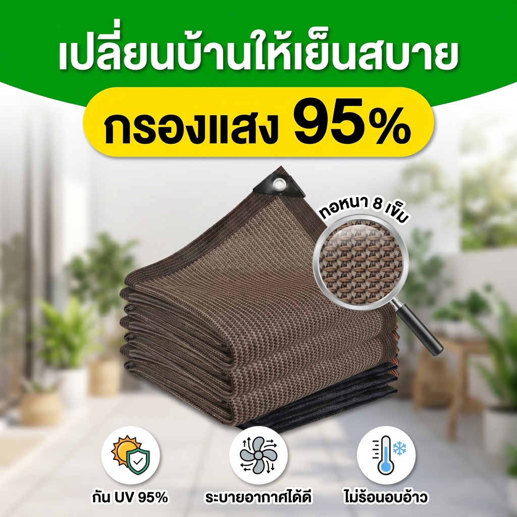 สแลนกันแดด รุ่นหนาพิเศษ 95% ฉนวนกันความร้อนกัน UV ม่านบังแดดติดตั้งง่ายพร้อมใช้งาน ทนแดดทนฝน ไม่เปื่อยง่าย