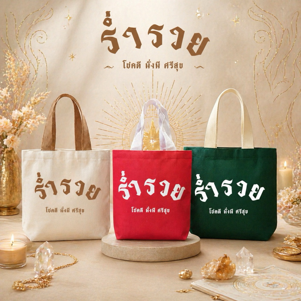 ของขวัญปีใหม่ กระเป๋าผ้าร่ำรวย  ของชำร่วย ของแจก สิริมงคล ของขวัญสายมู