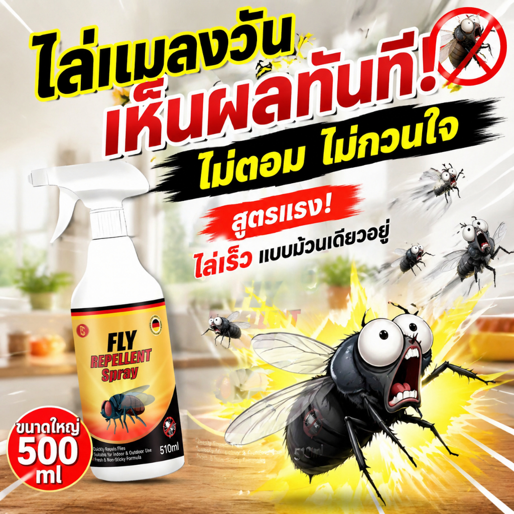 ฉีดง่าย แมลงวันหายทันที! สเปรย์ไล่แมลงวัน กำจัดแมลงวัน ไล่แมลงวัน  ใช้ได้กับหญิงตั้งครรภ์และทารก 500ml