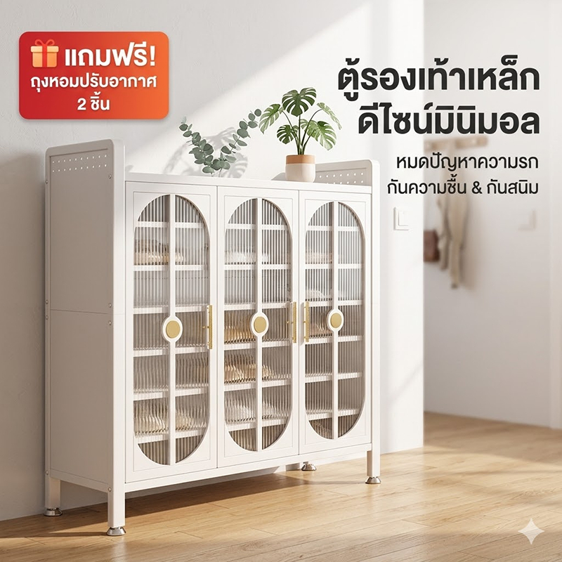 Spacemader ตู้รองเท้า ชั้นวางรองเท้า ชั้นอเนกประสงค์ กันฝุ่นและกันน้ำ โครงสร้างเหล็ก