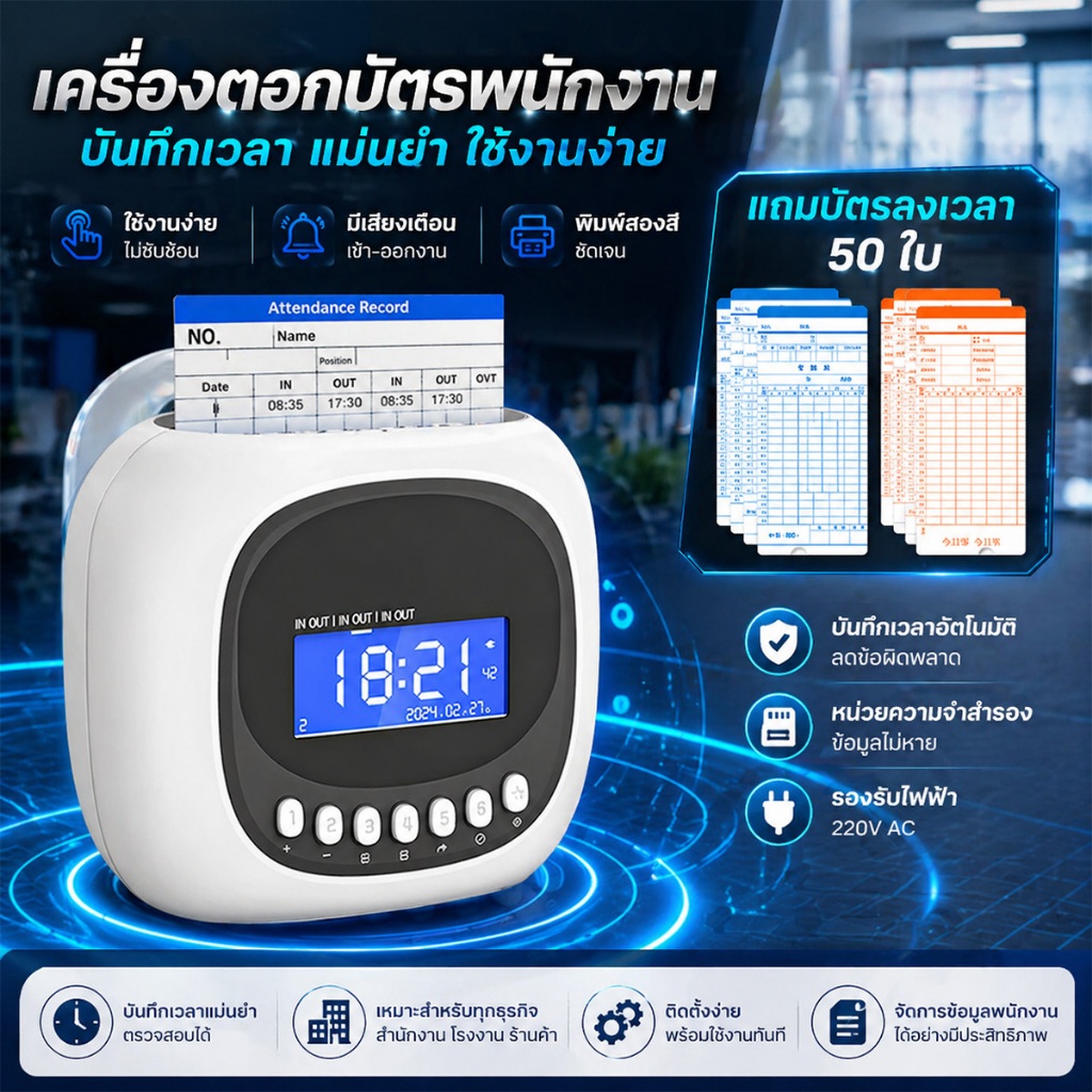 ✅พร้อมส่งในไทย✅ เครื่องตอกบัตร เครื่องลงเวลาเข้า-ออกพนักงาน ใช้ใน รง. สำนักงาน ร้านค้า อุปกรณ์สำนักงาน