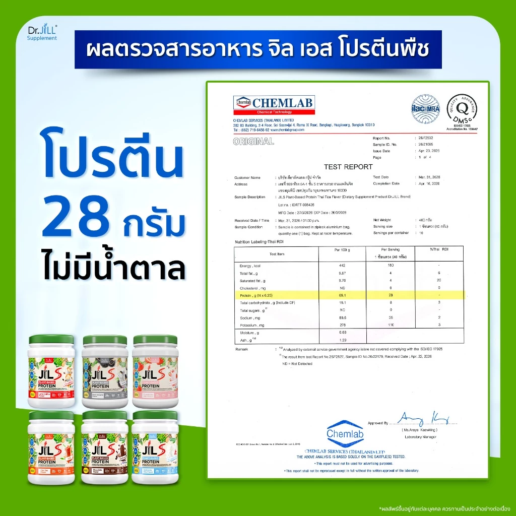 [ 2 ชุด แถม กระเป๋าผ้า+แก้วเชค]  Dr.JiLL JILS Plant-Protein 2 กระปุก ดร.จิล โปรตีนพืช 6 รสชาติ 400 กรัม thumbnail 5