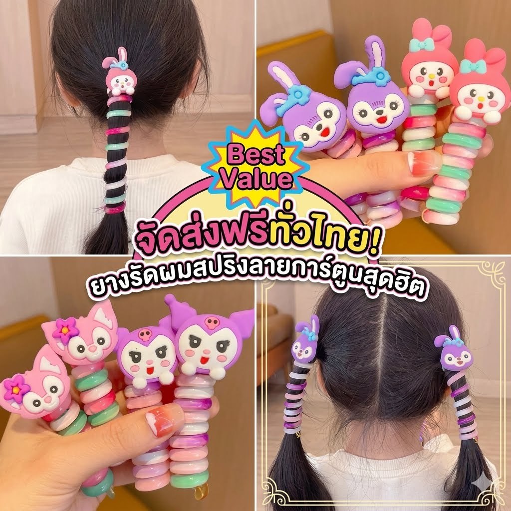 kingshopping(DHX99）ยางรัดผมหางม้า ลายการ์ตูน สีสันสดใส (1ชิ้น)