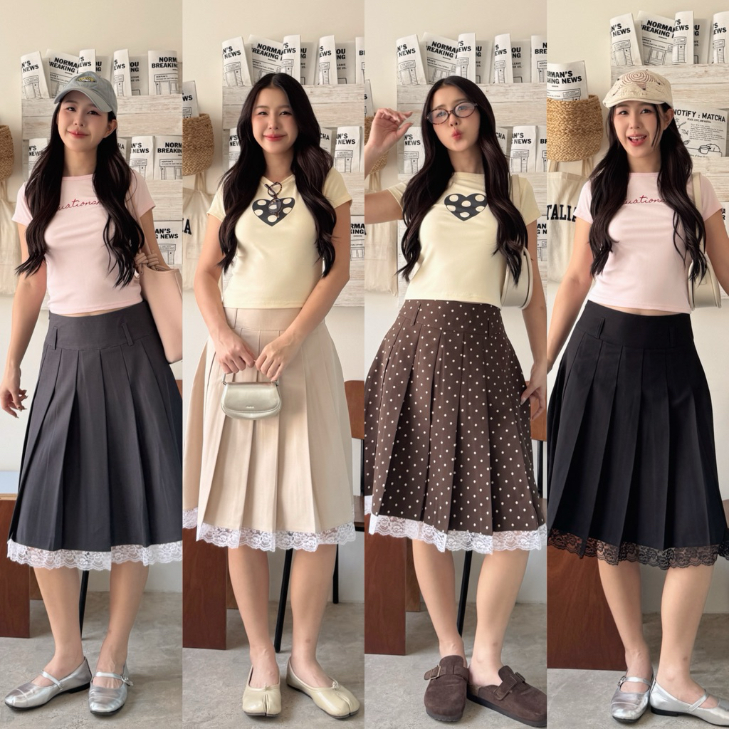!NEW VIDAA LONG PLEATED-SKIRT+lace กระโปรงยาวจีบรอบตัว*ดีเทลปลายลูกไม้ คิ้วมากกกพส! (รบกวนอ่านรายละเอียดก่อนสั่งซื้อ)