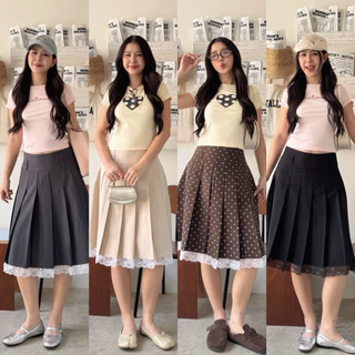 !NEW VIDAA LONG PLEATED-SKIRT+lace กระโปรงยาวจีบรอบตัว*ดีเทลปลายลูกไม้ คิ้วมากกกพส! (รบกวนอ่านรายละเอียดก่อนสั่งซื้อ)
