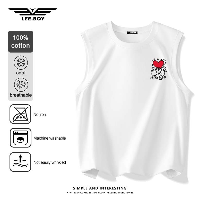 เสื้อกล้ามผู้ชาย ไม่หดตัว ผ้าฝ้าย100% สไตล์อเมริกันเรโทร แฟชั่นสำหรับผู้ชาย ดีไซน์เก๋ คอกลม ใหม่ พร้อมส่งในไทย
