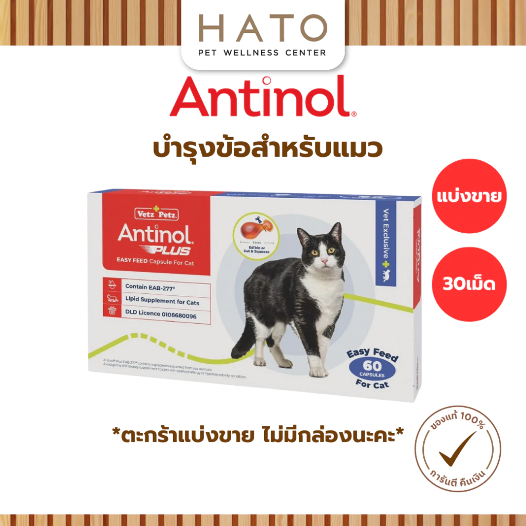 (แบ่งขาย 30เม็ด) Antinol Cat แอนทินอล อาหารเสริมไขมัน บำรุงข้อ สำหรับแมว Vetz Petz (ไม่มีกล่อง)