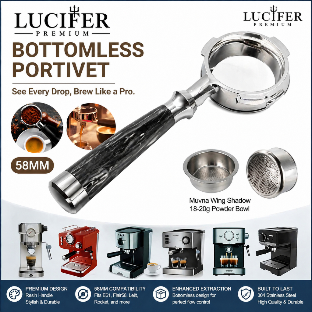 Bottomless Portafilter ด้ามจับกาแฟขนาด 51/54/58 มม. สำหรับเครื่องชงกาแฟ Donlim, DeLonghi, Welhome, Nova, Breville ของขวั
