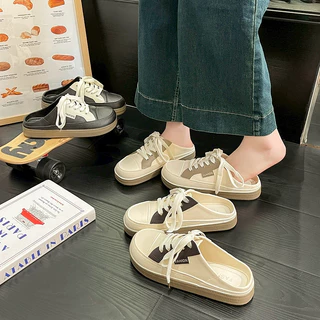 รองเท้าผ้าใบ เปิดส้น สไตล์เกาหลี พื้นนิ่ม ใส่สบาย ใส่ไปเรียน ใส่ไปทำงานได้ พร้อมส่งในไทย มีบริการส่งด่วน S-255